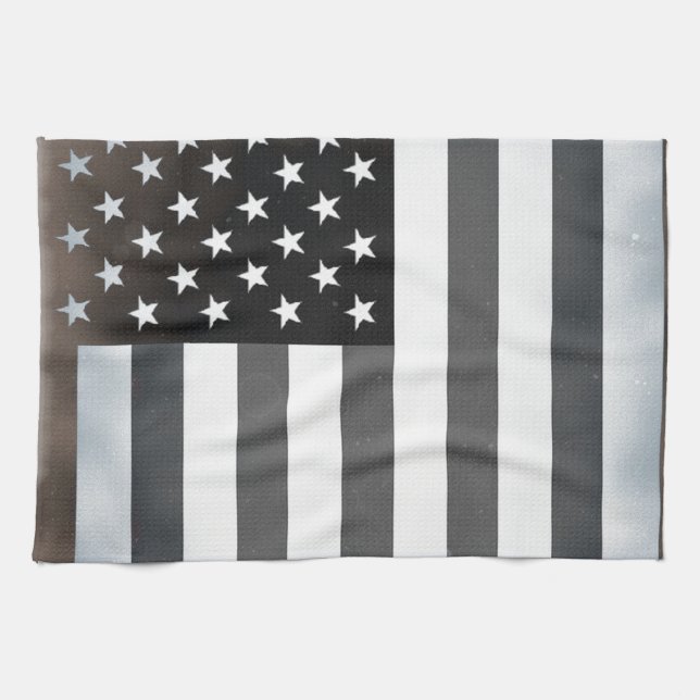 Black & White US American Flagga Kökshandduk (Horisontell)