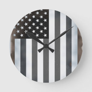 Black & White US American Flagga Rund Klocka