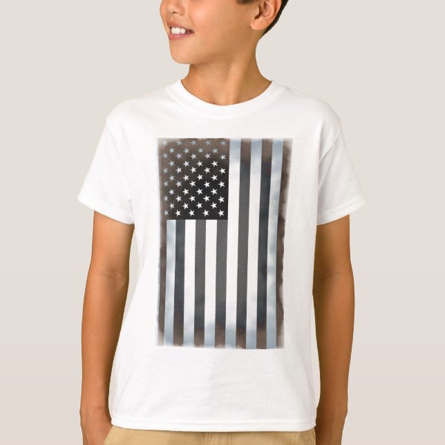 Black & White US American Flagga Tee Shirt (Framsida)