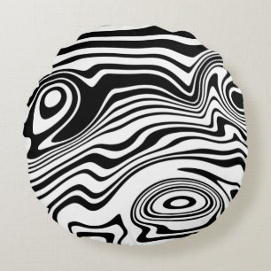 Black White Vågar Patten Round Pillow - Ditt Färg Rund Kudde