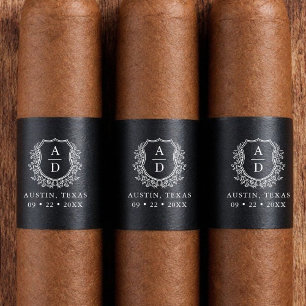 Black White Vapensköld Monogram Bröllop Cigar Band Returadress Etikett