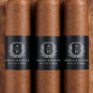 Black White Vapensköld Monogram Bröllop Cigar Band Returadress Etikett