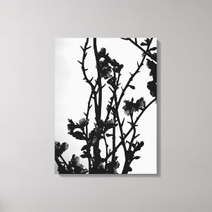 Black White Vår Almond Träd Blommigt Art Graphic Canvastryck