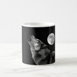 Black White Varg Howling vid Måne Coffee Mugg
