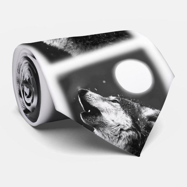 Black White Varg Howling vid Måne Tie Slips (Rullad)