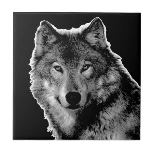Black & White Varg Öga - Vild Djurfoto Kakelplatta