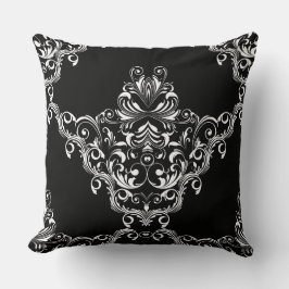 Black & White Victorian Damask Dekorativ kudde