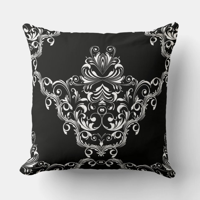 Black & White Victorian Damask Dekorativ kudde (Framsida)