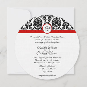 Black & White Victorian Damask Red Trim Bröllop Inbjudningar