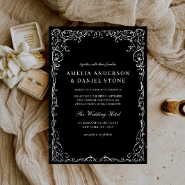 Black White Victorian Minimalist Elegant bröllop Inbjudningar