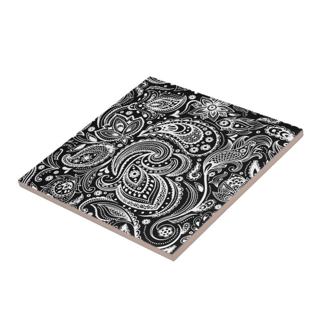 Black & White Vignette Paisley Snöre Mönster Kakelplatta (Sidan)