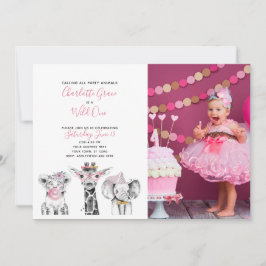 Black White Vild One Girl's First Birthday Photo Inbjudningar
