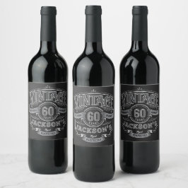Black & White Vintage Aged To Perfection Birthday Vinflaska Etikett