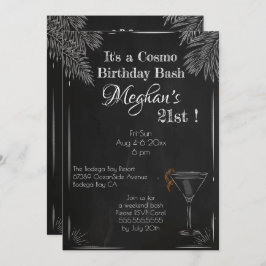 Black White Vintage Chalk 21:a Cosmo Birthday Bash Inbjudningar