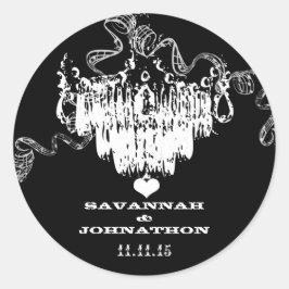 Black & White Vintage Chandelier Bröllop Runt Klistermärke