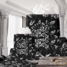 Black & White Vintage Dahlias Oversized Blommigt Presentpapper