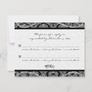 Black & White Vintage Paisley Damask Weddings OSA Kort