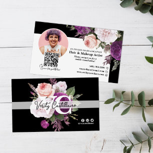 Black & White Vintage Ro Blommigt Beauty Stylist Visitkort
