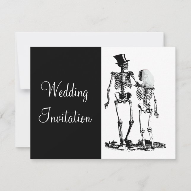 Black White Vintage Skeleton Goth Wedding bjudande Inbjudningar (Framsida)
