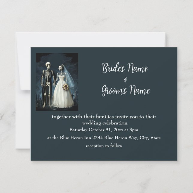 Black White Vintage Skeleton Goth Wedding bjudande Inbjudningar (Baksida)