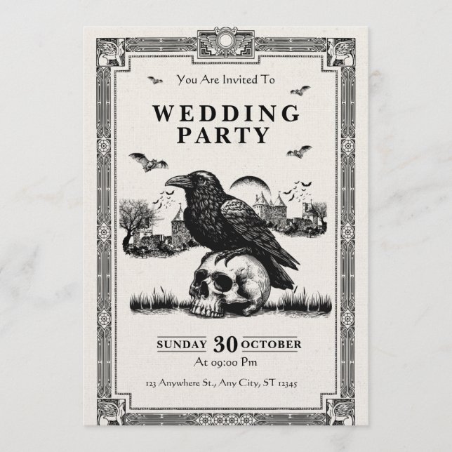 Black & White Vintage Wedding Party Invitation Inbjudningar (Framsida)