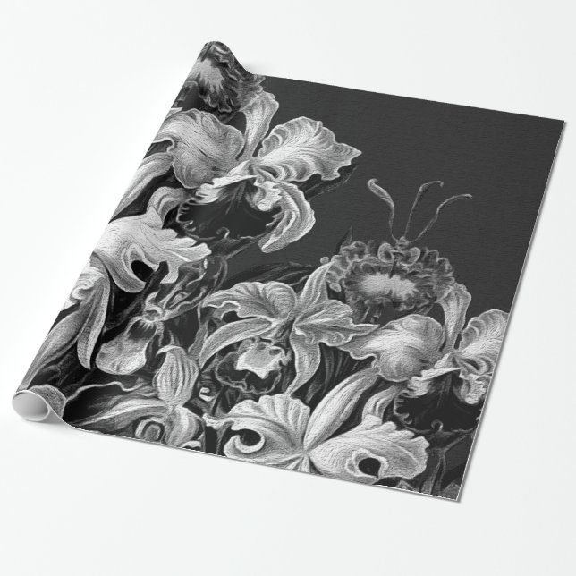 Black&White vintageblommor Presentpapper (Utrullad)