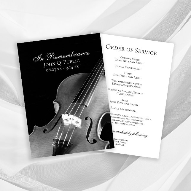 Black White Violin Musician Funeral Service Program (Skapare uppladdad)