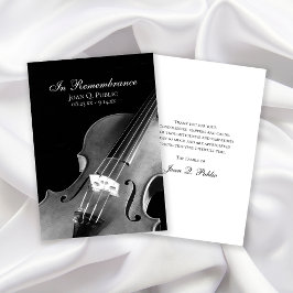 Black White Violin Musician Funeral Sympathy Tack Kort
