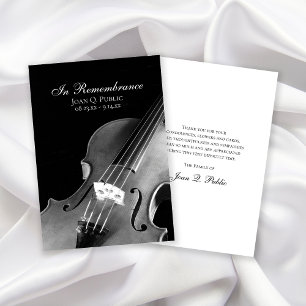 Black White Violin Musician Funeral Sympathy Tack Kort