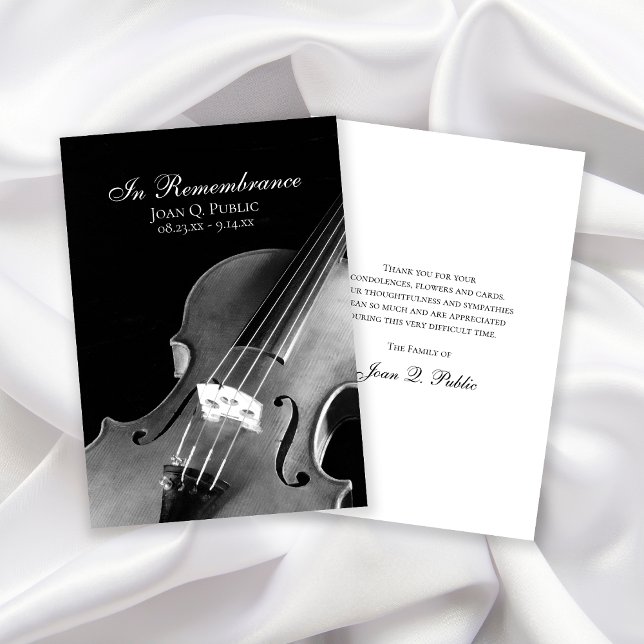 Black White Violin Musician Funeral Sympathy Tack Kort (Skapare uppladdad)
