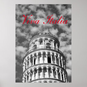 Black White Viva Italia Leaning Torn i Pisa Poster