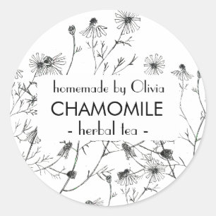 Black White Watercolor Chamomile Homemade Tea Runt Klistermärke