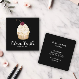 Black White Watercolor Cuptårta Bakery Fyrkantigt Visitkort
