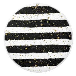 Black White Watercolor Rand Guld Glitter Stars Knopp