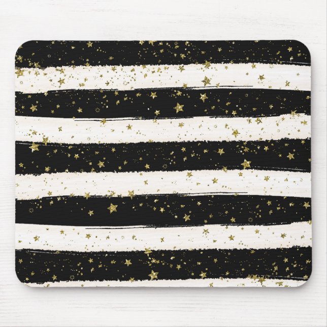 Black White Watercolor Rand Guld Glitter Stars Musmatta (Framsidan)
