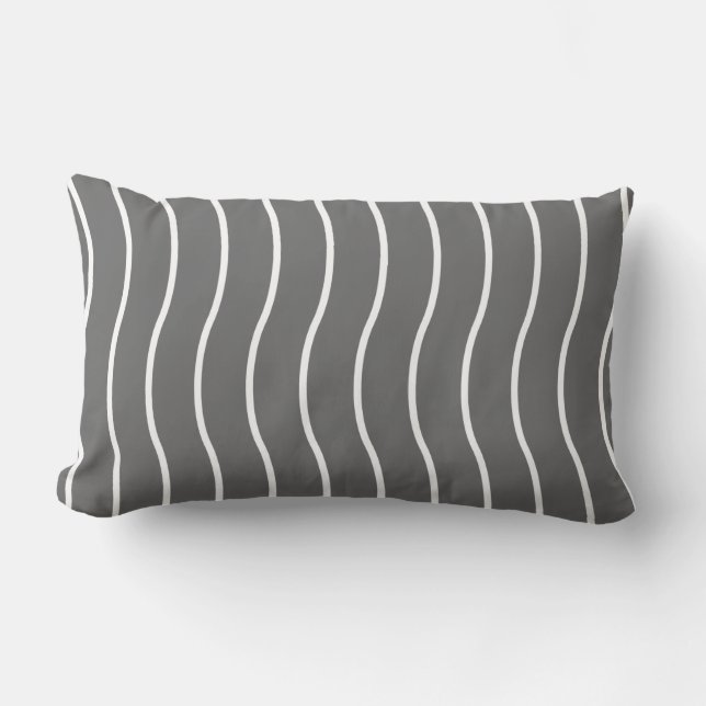Black White Wave Mönster Lumbar Pillow Lumbarkudde (Framsida)