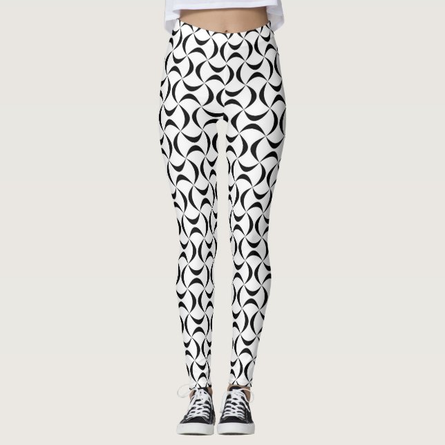 Black & White Waved Mönster Leggings (Framsida)