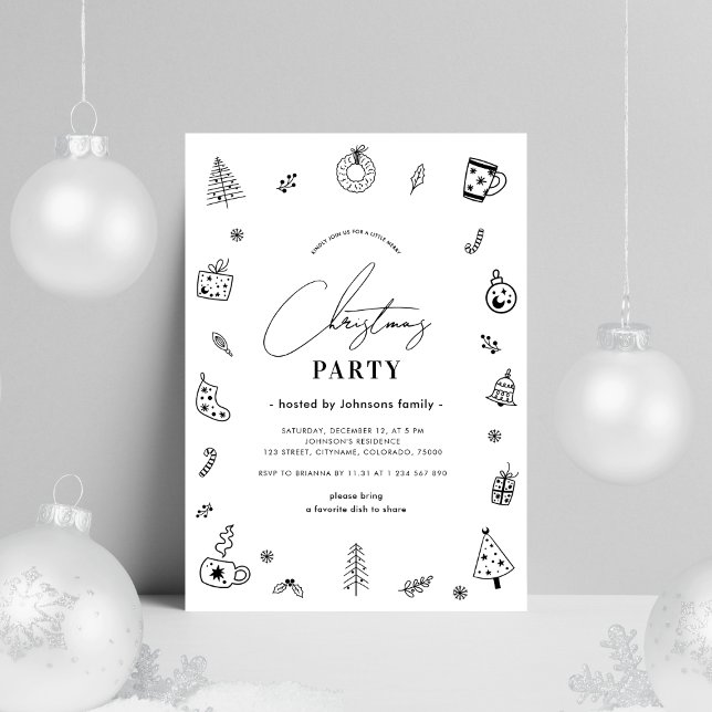 Black White Whimsical Scandinavian God Party Inbjudningar (Skapare uppladdad)