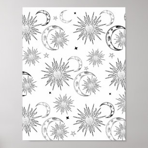 Black & White Whimsical Sol Celestial Astrology Poster