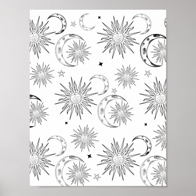 Black & White Whimsical Sol Celestial Astrology Poster (Framsidan)