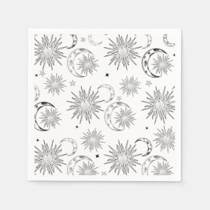 Black & White Whimsical Sol Celestial Birthday Pappersservett