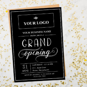 Black & White Wide Logotyp Grand Open Inbjudningar