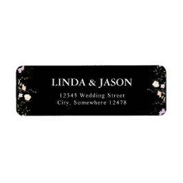 Black & White Wildblommor Bröllop Returadress Etikett