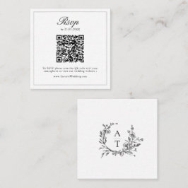 Black White WildblommVapensköld Bröllop QR Code OS Tilläggskort