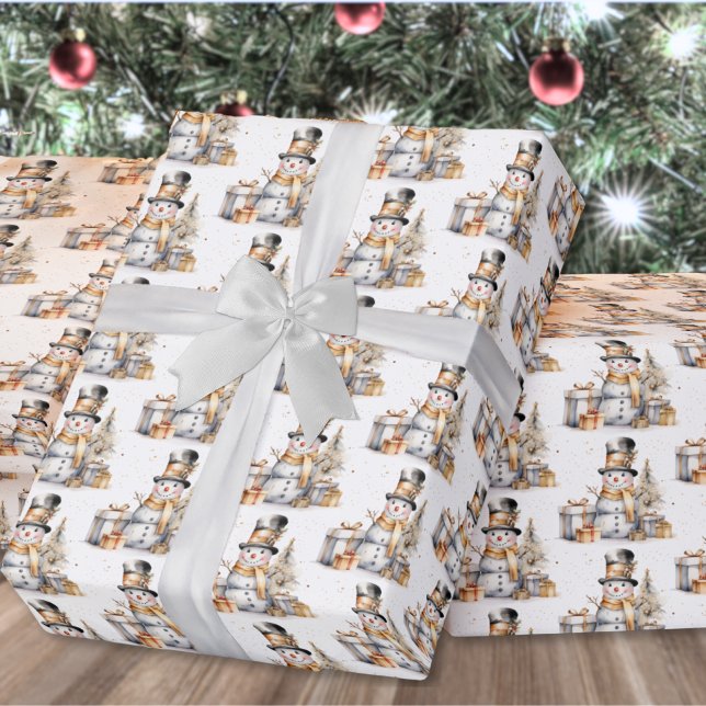Black White Winter Snögubbe jul Presentpapper (Black White Winter Snowman Christmas Wrapping Paper)