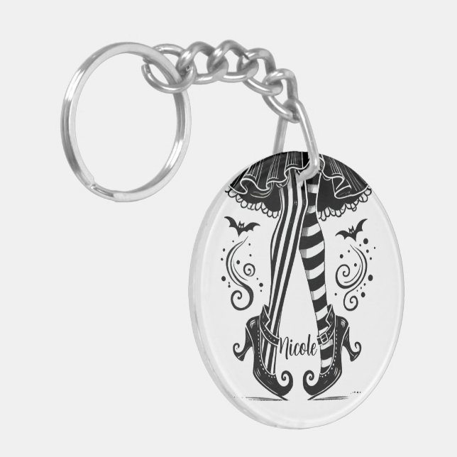 Black & White Witch Ben Whimsical Halloween fest (Vänstra Framsidan)