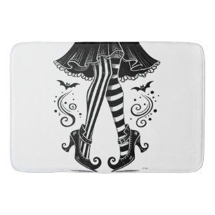 Black & White Witch Ben Whimsical Halloween fest Badrumsmatta