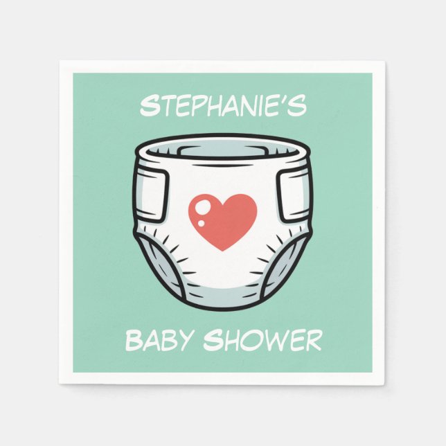 Black & White with a Red Heart Baby Diaper Pappersservett (Framsidan)