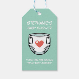 Black & White with a Red Heart Baby Diaper  Presentetikett