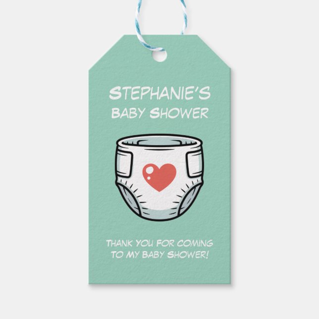 Black & White with a Red Heart Baby Diaper  Presentetikett (Framsidan)